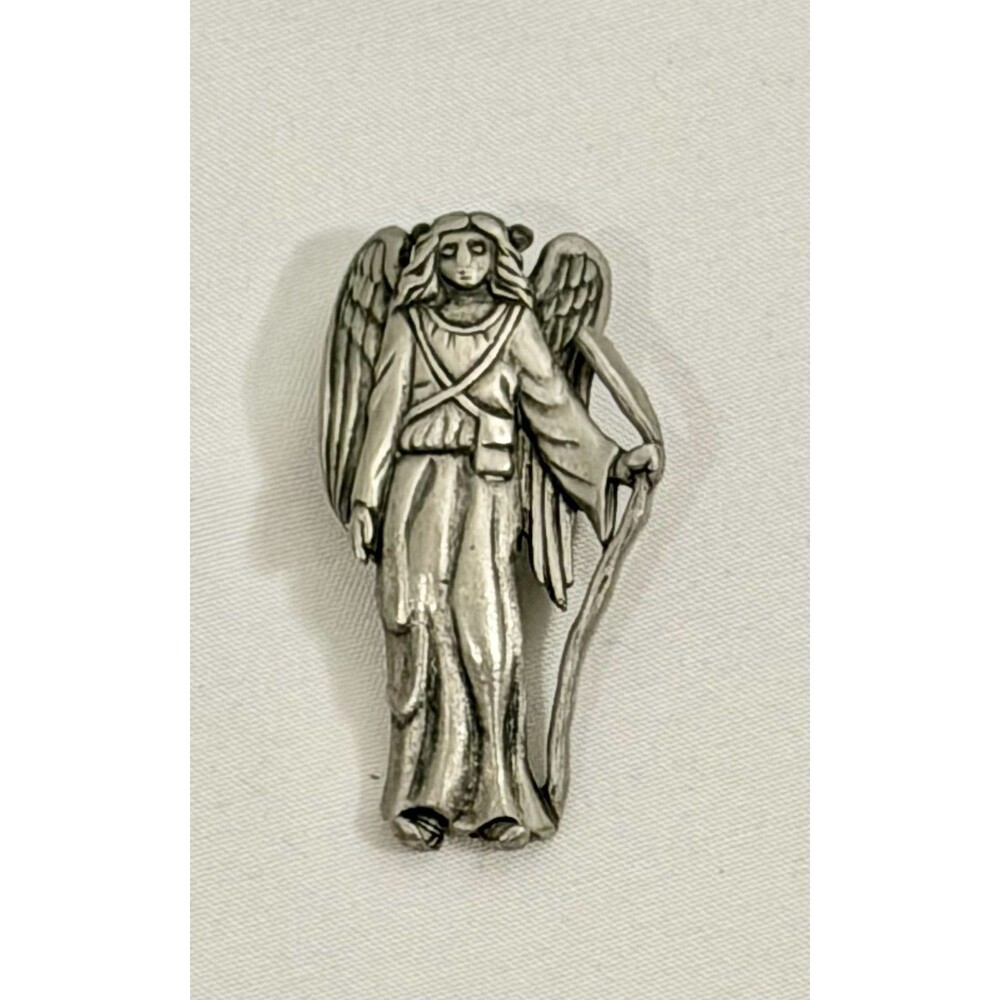 Vintage JJ Signed Archangel Raphael Pewter Pin Brooch